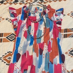 Womens Stock show/dressy colorful Flutter sleeve top